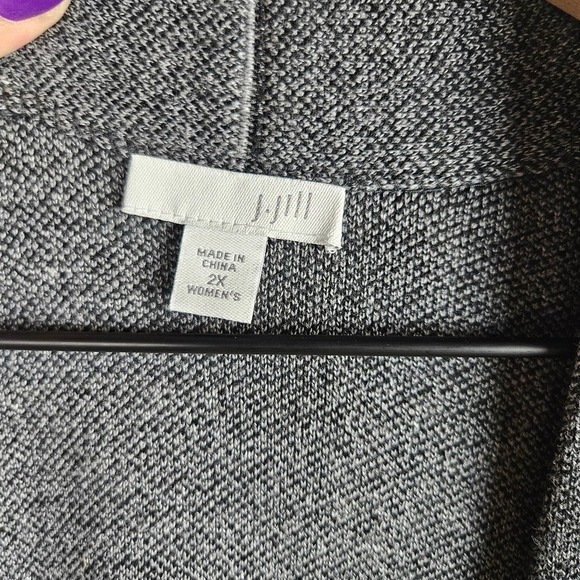 J.Jill Long Cardigan Sweater 2XL Plus Black Grey Weave Pocket Duster‎ - Picture 6 of 8